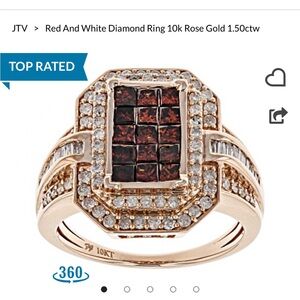 Red & White Diamond Ring 10k Rose Gold 1.50ctw Size 4.75